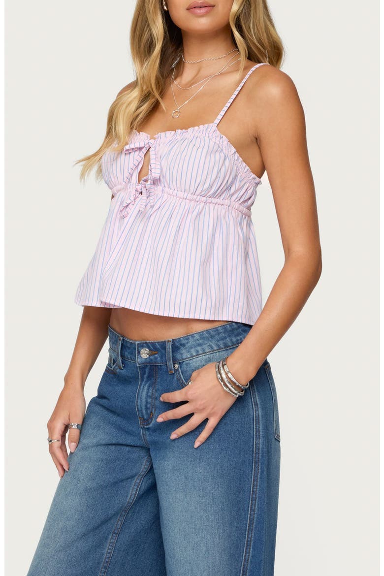 Avenley Stripe Tie Front Babydoll Camisole, Alternate, color, PINK