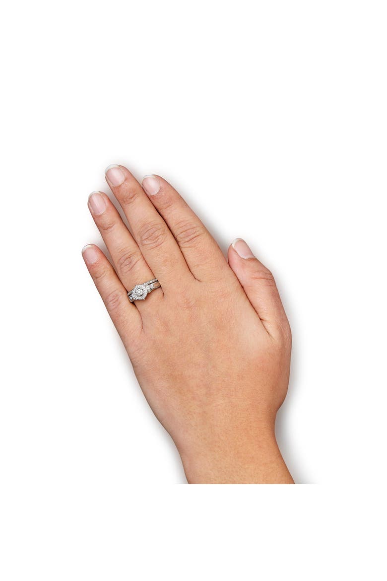 Silver 1/3 Ctw Diamond 7 Stone and Halo Engagement Ring and Wedding Band Set, Alternate, color, Silver