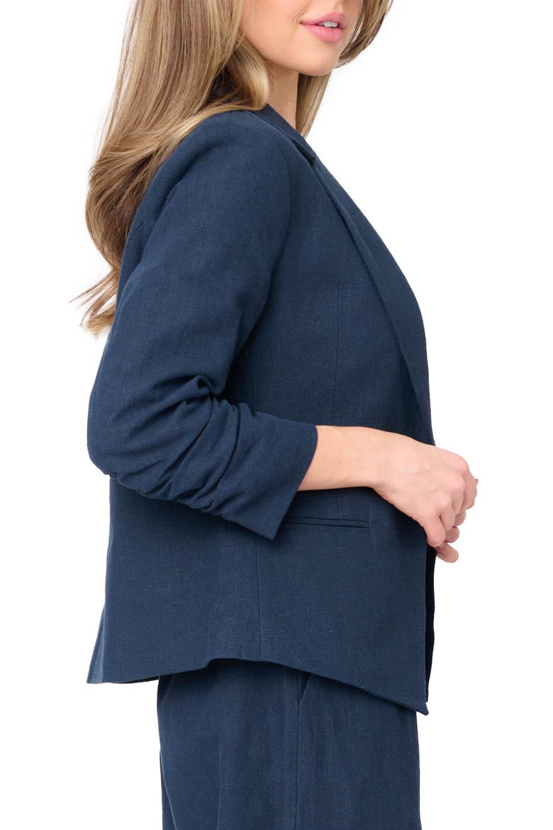 Ruched Sleeve Linen Blend Blazer, Alternate, color, DARK NAVY