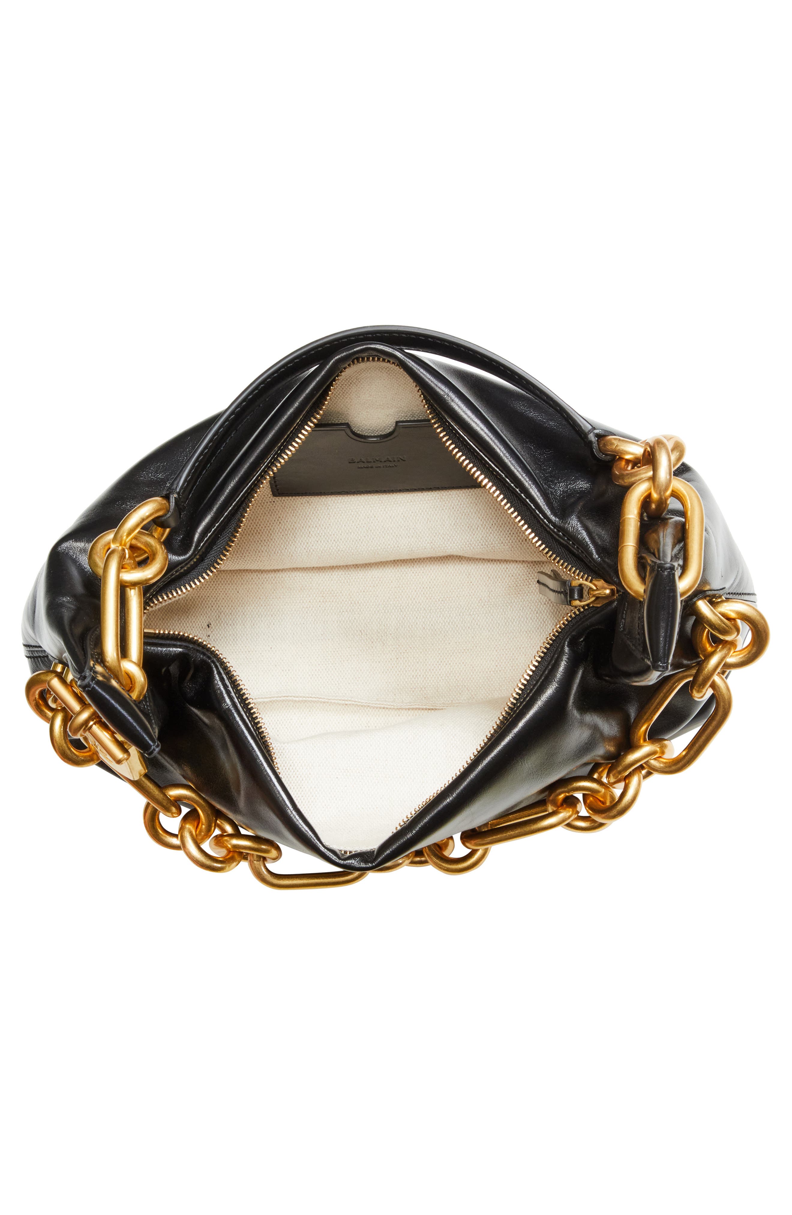Balmain Medium Sync Leather Hobo Bag, Alternate, color, Black