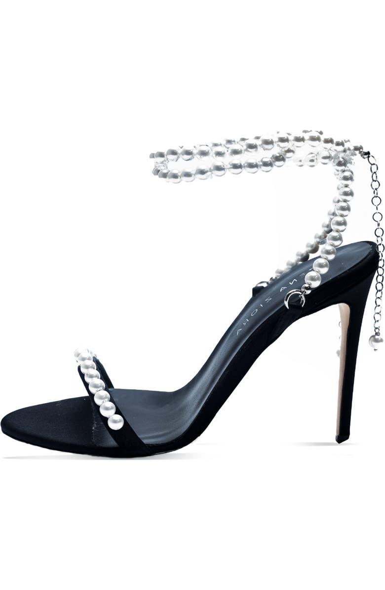 Zena Ziora Lady Antoinette 100 Pearl Stiletto Sandal, Alternate, color, Black