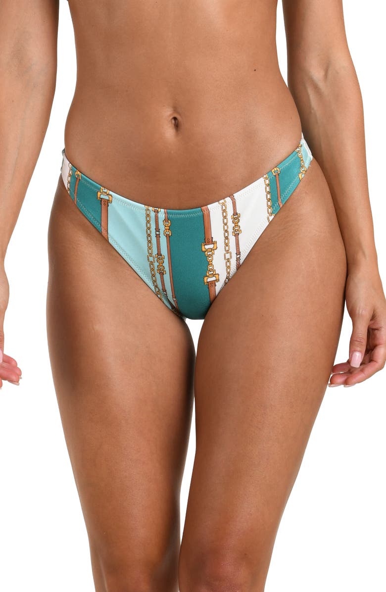 L'AGENCE Jean Belt Stripe Bikini Bottoms, Main, color, Sage Belt Stripe Print