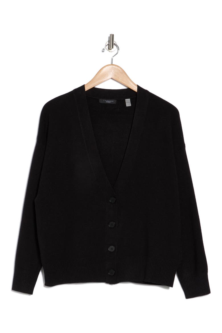 V-Neck Double Knit Cardigan, Alternate, color, BLACK