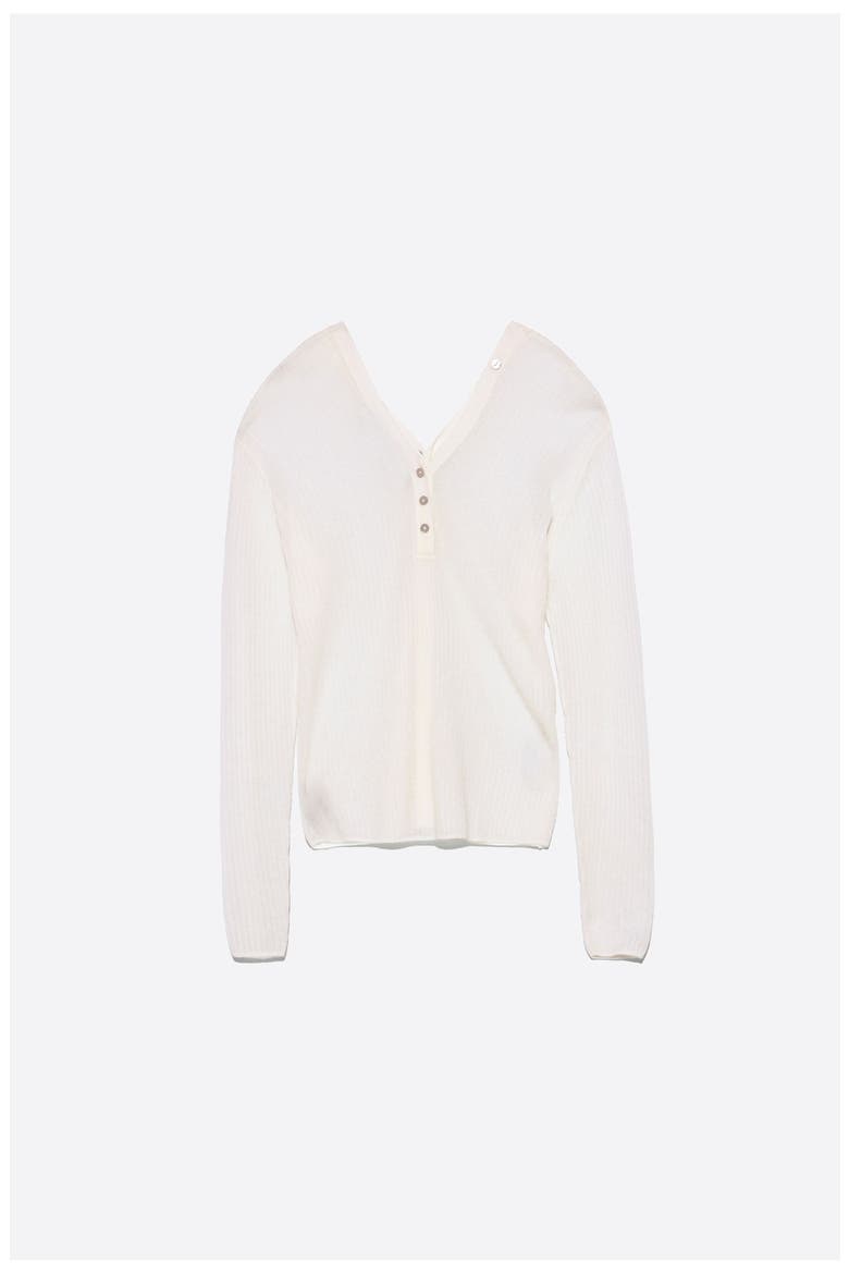 Ribbed Sweater with Buttoned V-Neckline, Alternate, color, IVORY