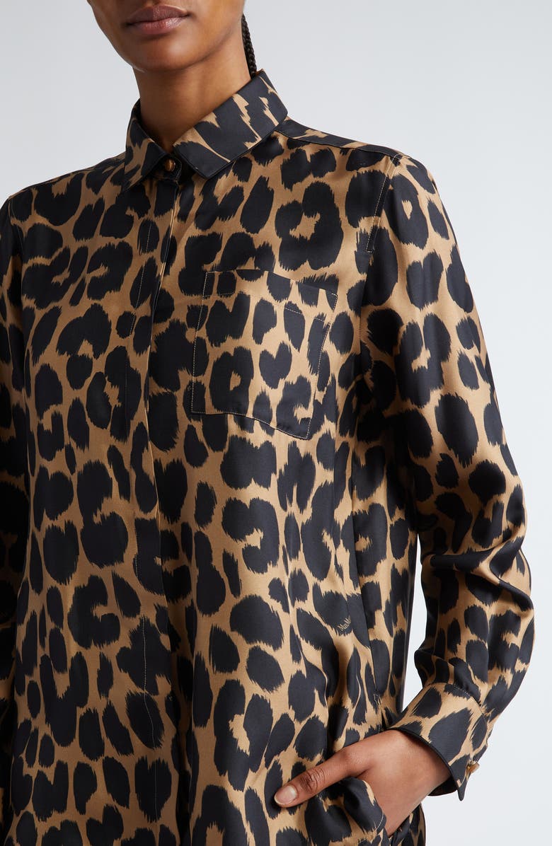 Max Mara Etna Leopard print Silk Button-Up Shirt, Alternate, color,