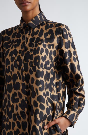 Calypso St Barth Rananda Leopard Print Silk Button Down Shirt outlet Size M