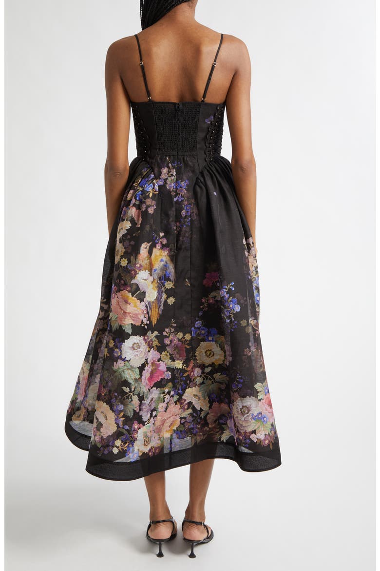 Kindred Spirit Luna Floral Beaded Linen & Silk Organza Picnic Dress, Alternate, color, BLACK MULTI FLORAL