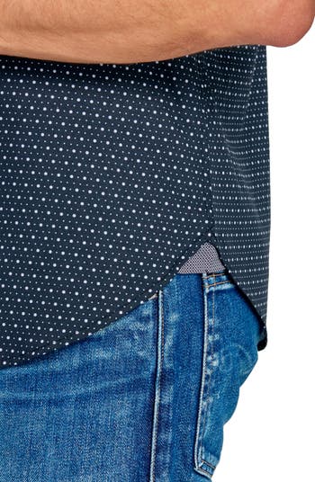 Slim Fit Micro Dot 4-Way Stretch Short Sleeve Button-Up Shirt