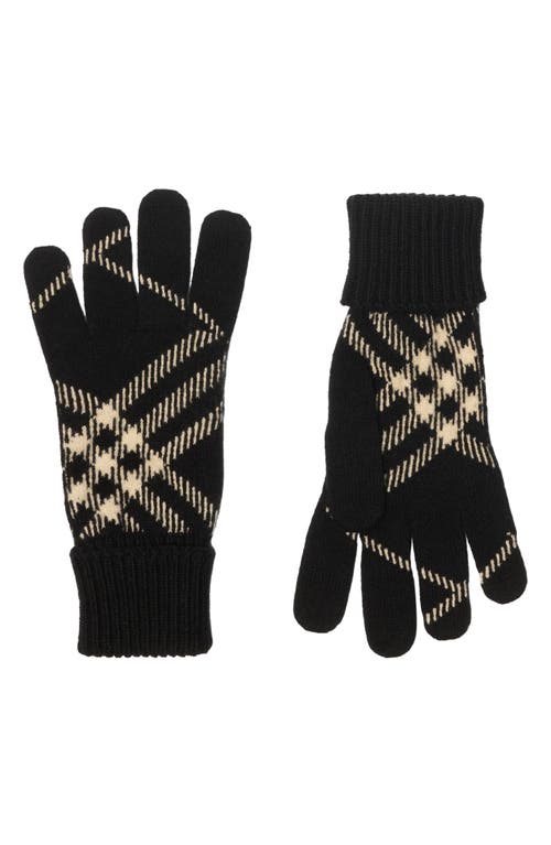 Burberry Large Core Check Cashmere Blend Gloves In Black
