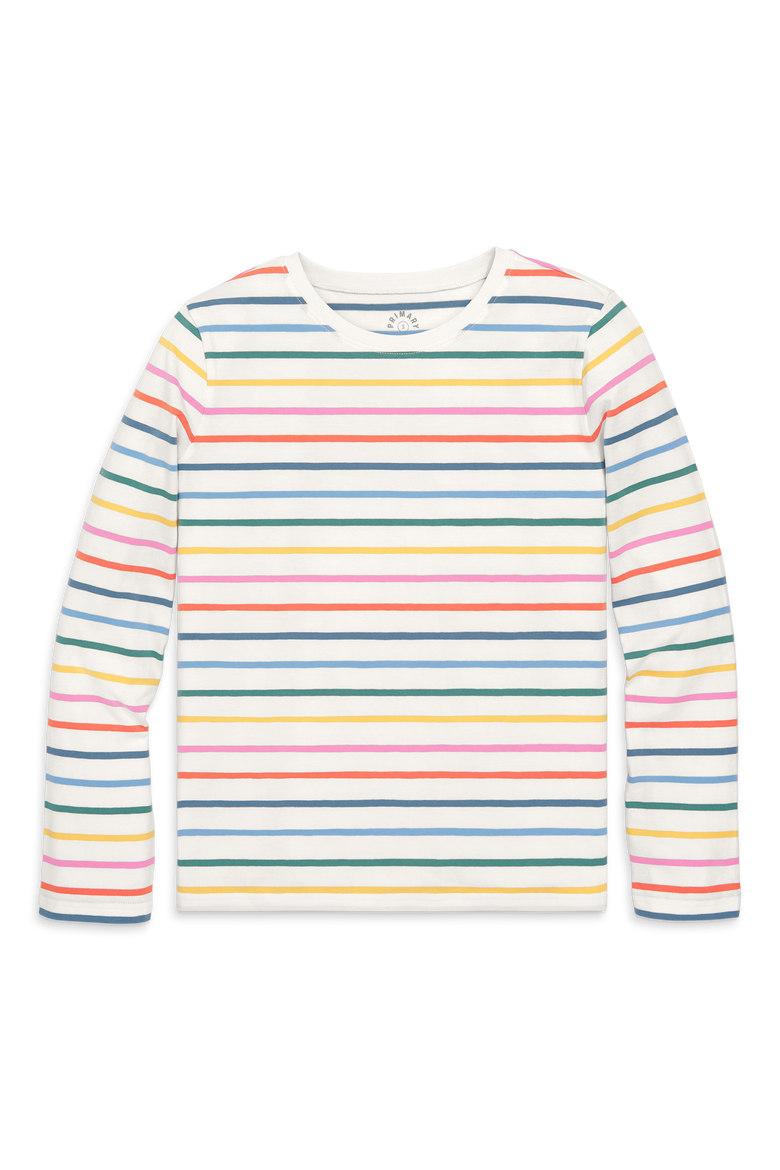 Women's Fit Long Sleeve Everyday Tee In Rainbow Stripe, Main, color, Ivory Rainbow Stripe New