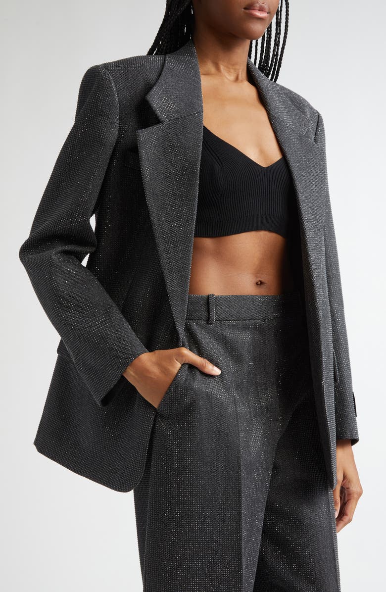 Alexander Wang Hotfix Beaded Oversize Wool Twill Blazer, Alternate, color, 