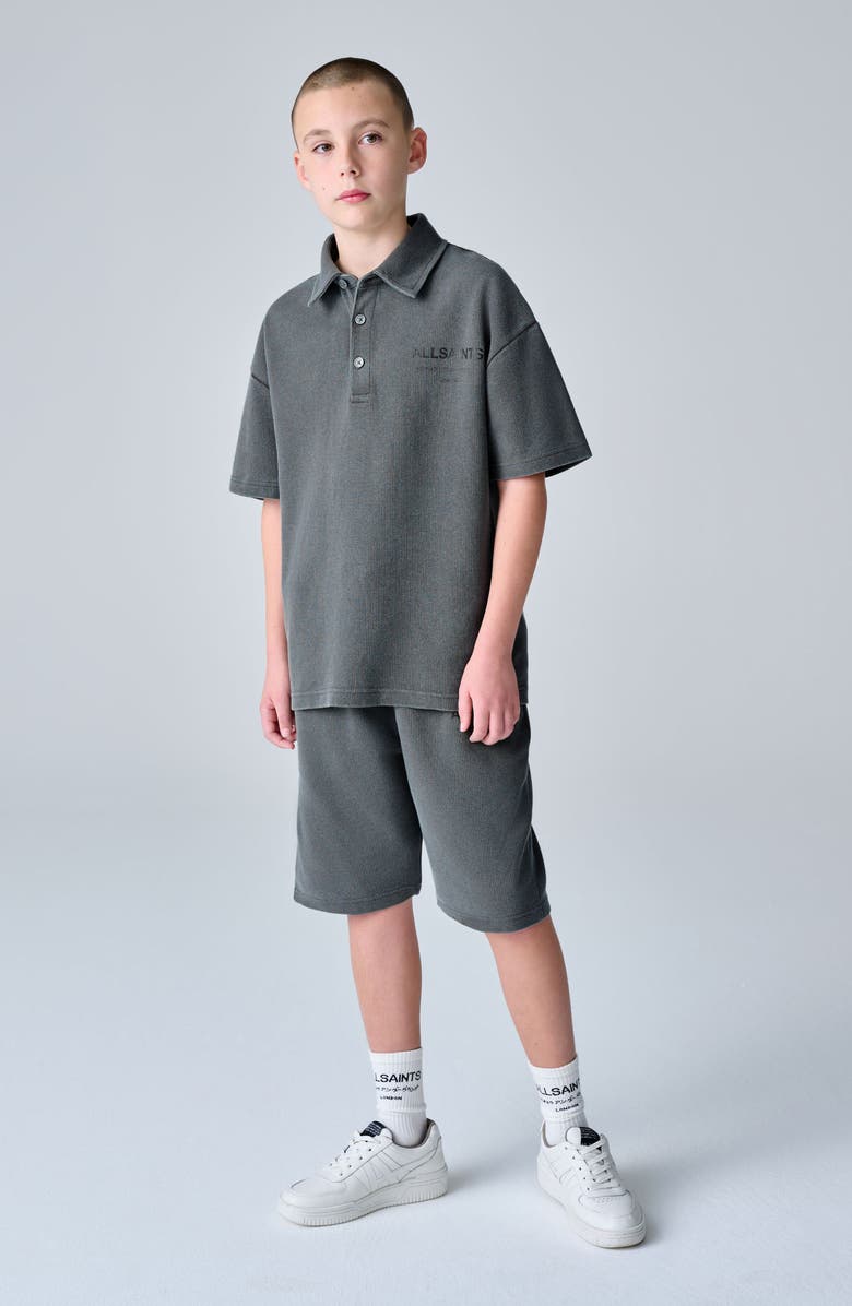 smALLSAINTS by ALLSAINTS Kids' Waffle Knit Polo & Shorts Set, Alternate, color, Black