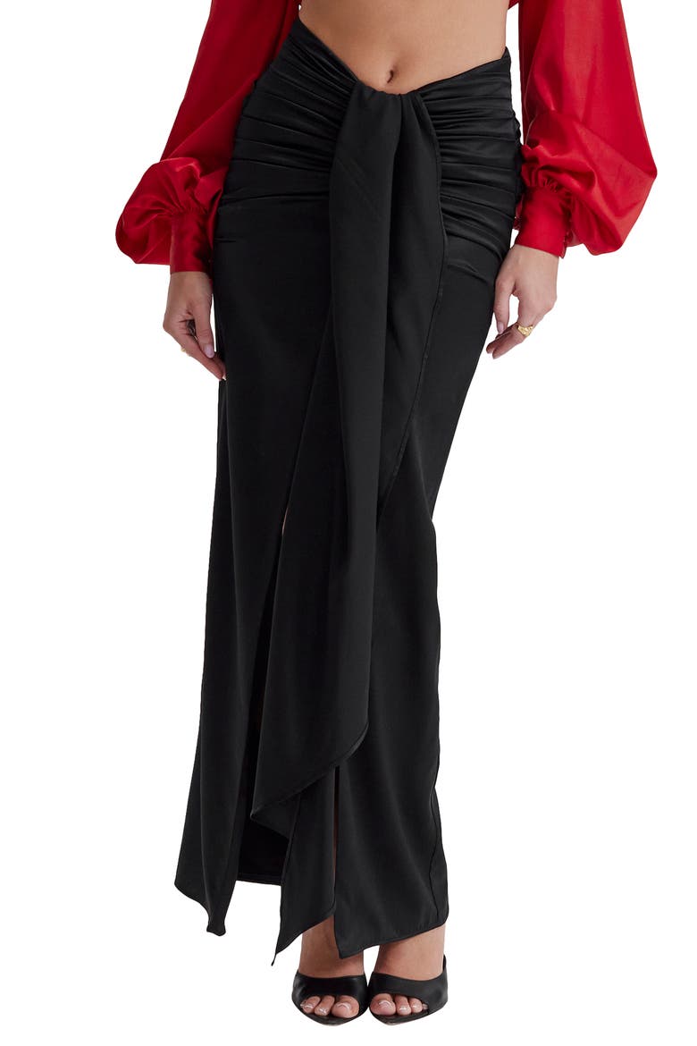 Arla Draped Stretch Silk Maxi Skirt, Main, color, BLACK