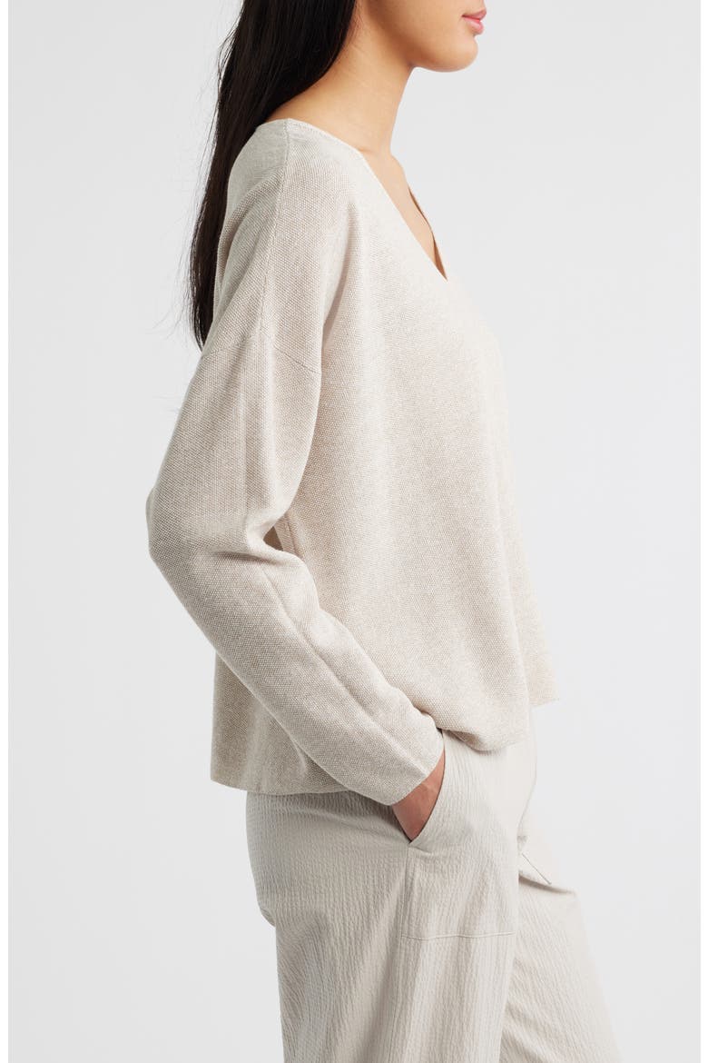 Organic Linen & Organic Cotton V-Neck Sweater, Alternate, color, UNDYED NATURAL