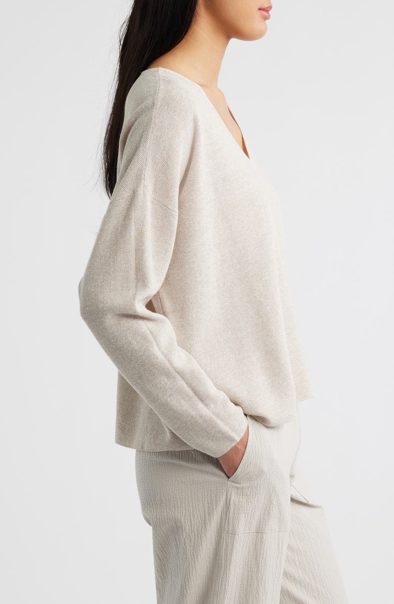 Eileen Fisher Organic Linen & Organic Cotton V-Neck Sweater, Alternate, color, Undyed Natural
