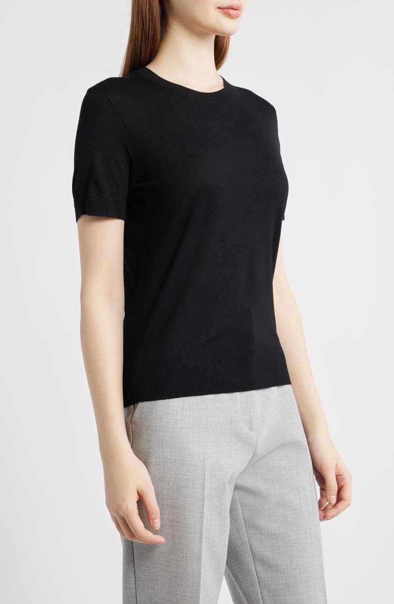 Theory Regal Short Sleeve Wool Sweater, Alternate, color, Black