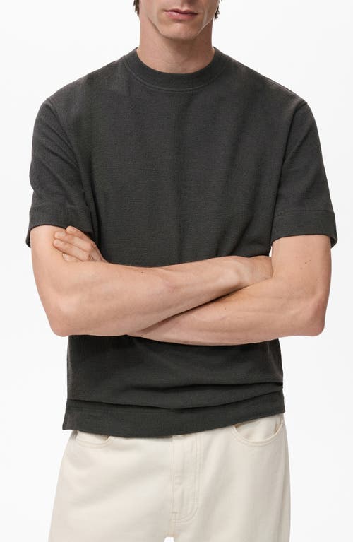 Mango Textured Cotton Blend T-shirt In Gray