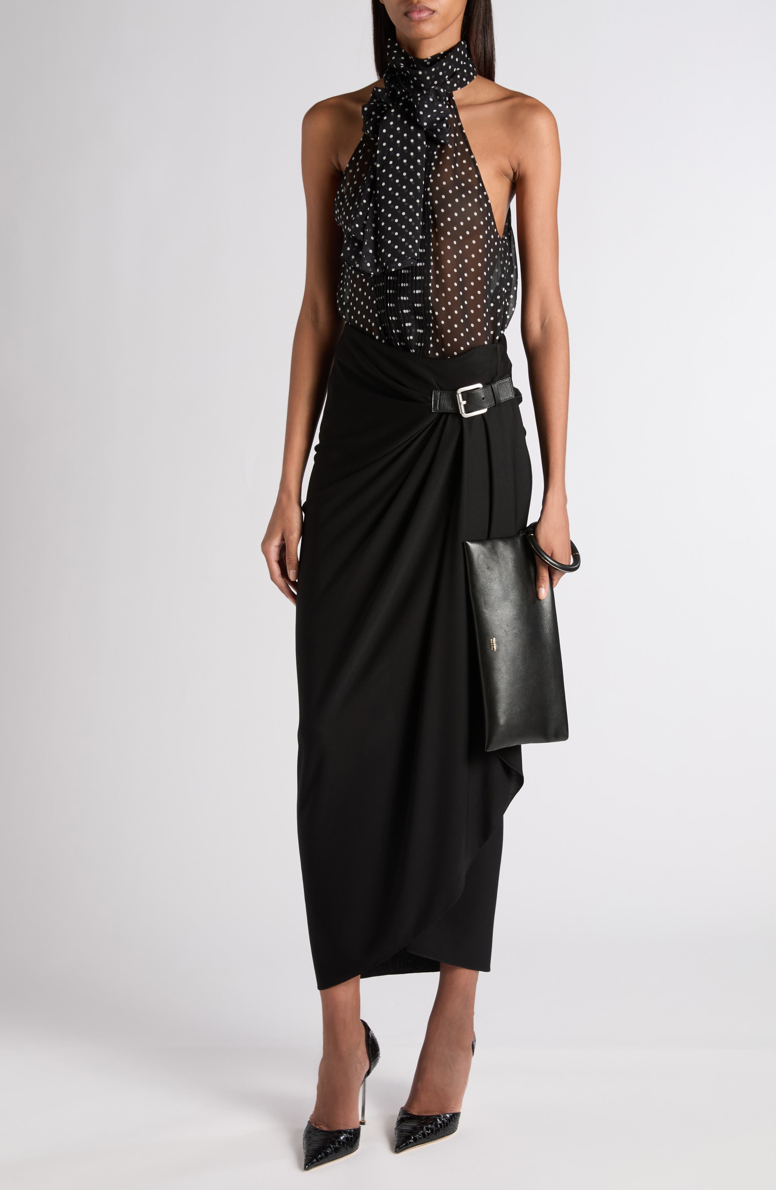 Polka Dot Scarf Neck Silk Chiffon Top - image 2