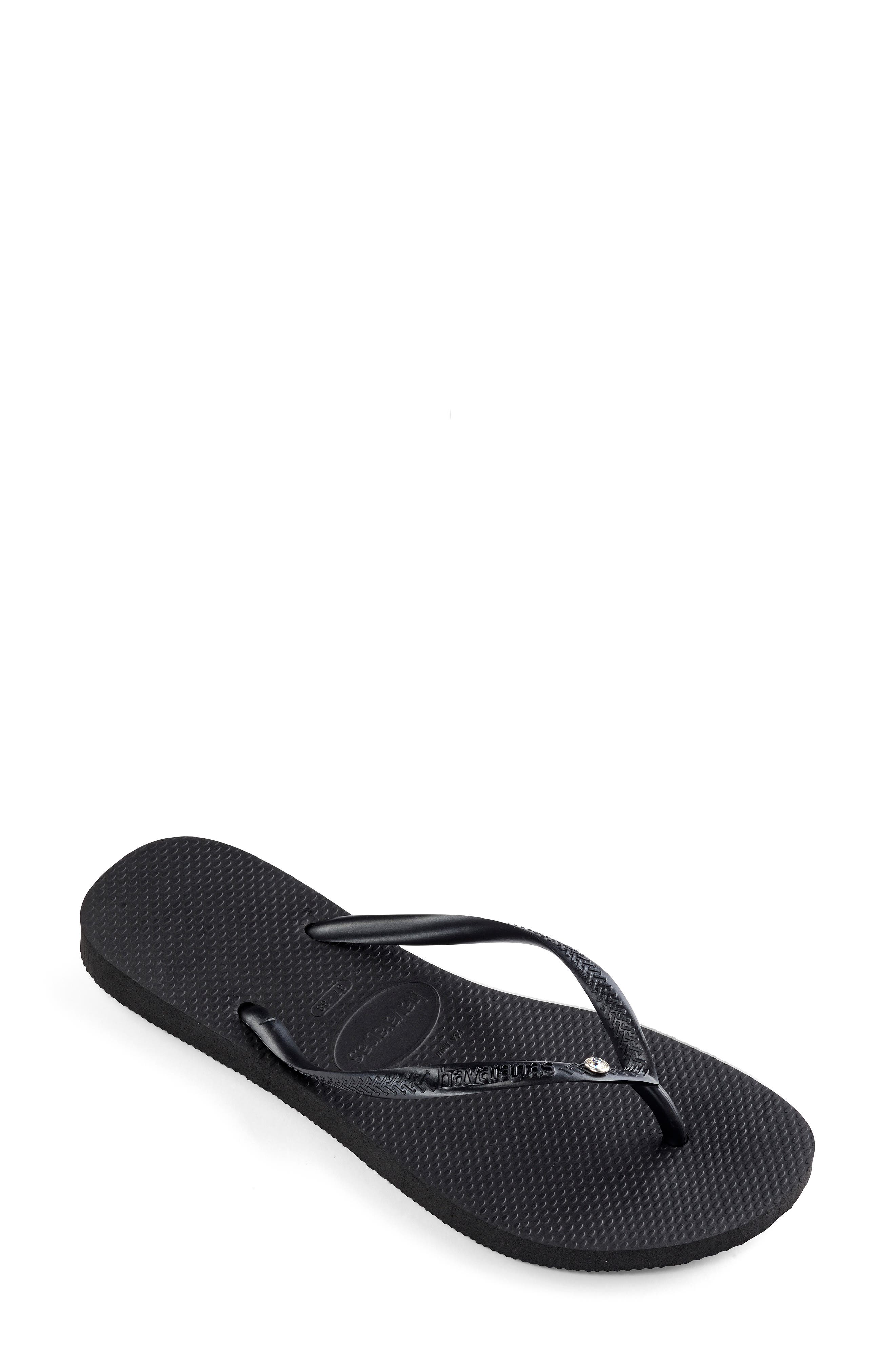 Havaianas Slim Crystal Flip Flop, Alternate, color, Black