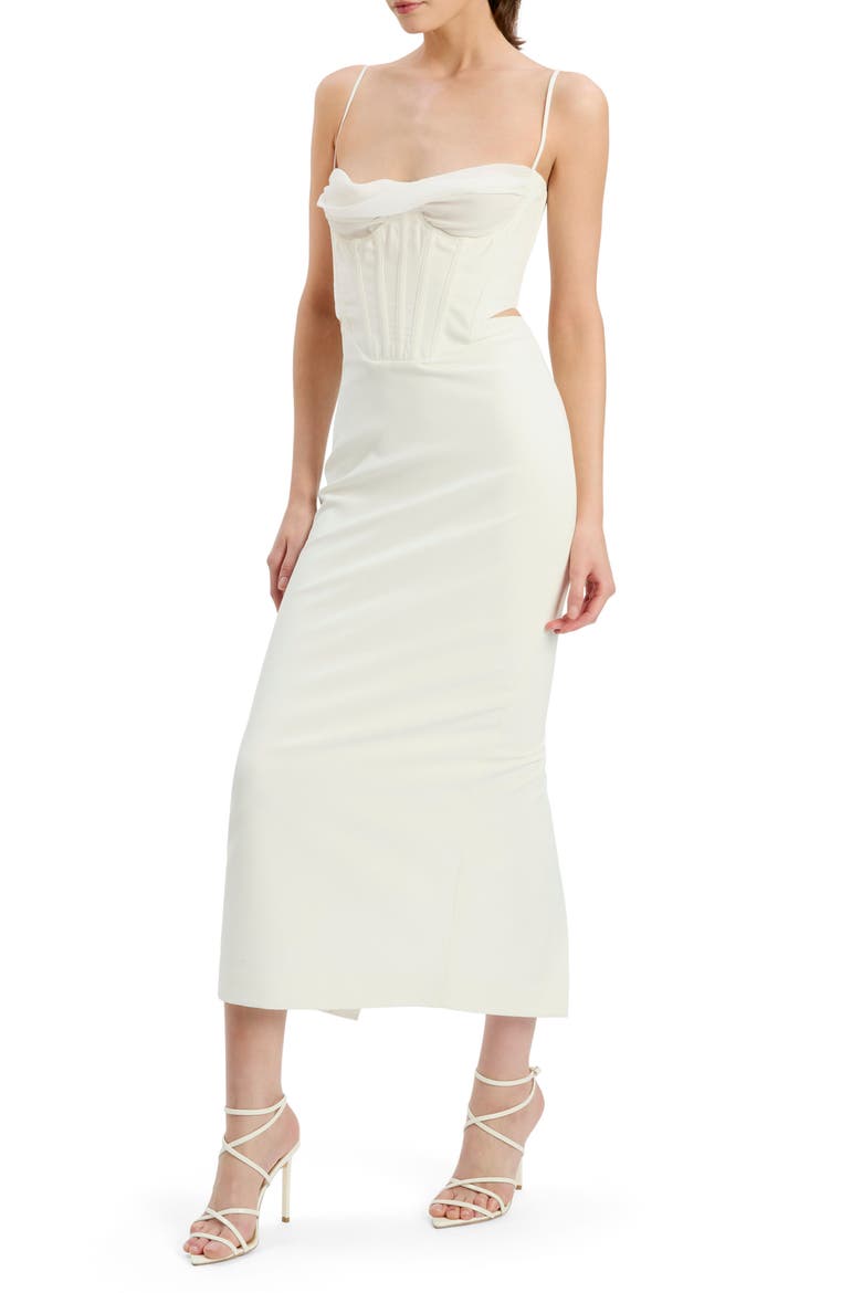 Martini Corset Cutout Midi Dress, Alternate, color, IVORY