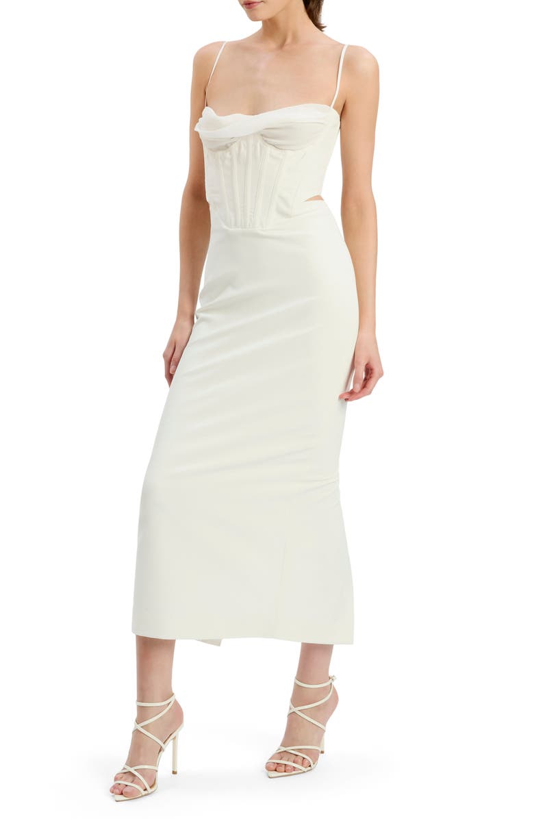 Bardot Martini Corset Cutout Midi Dress, Alternate, color, Ivory