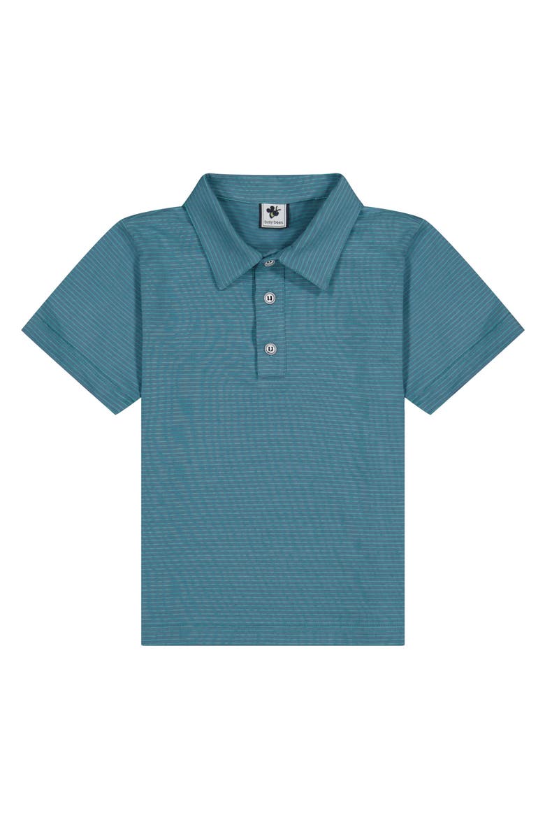 Boys Short Sleeve Polo Blue Green Mini Stripe, Main, color, Blue Green Mini Stripe
