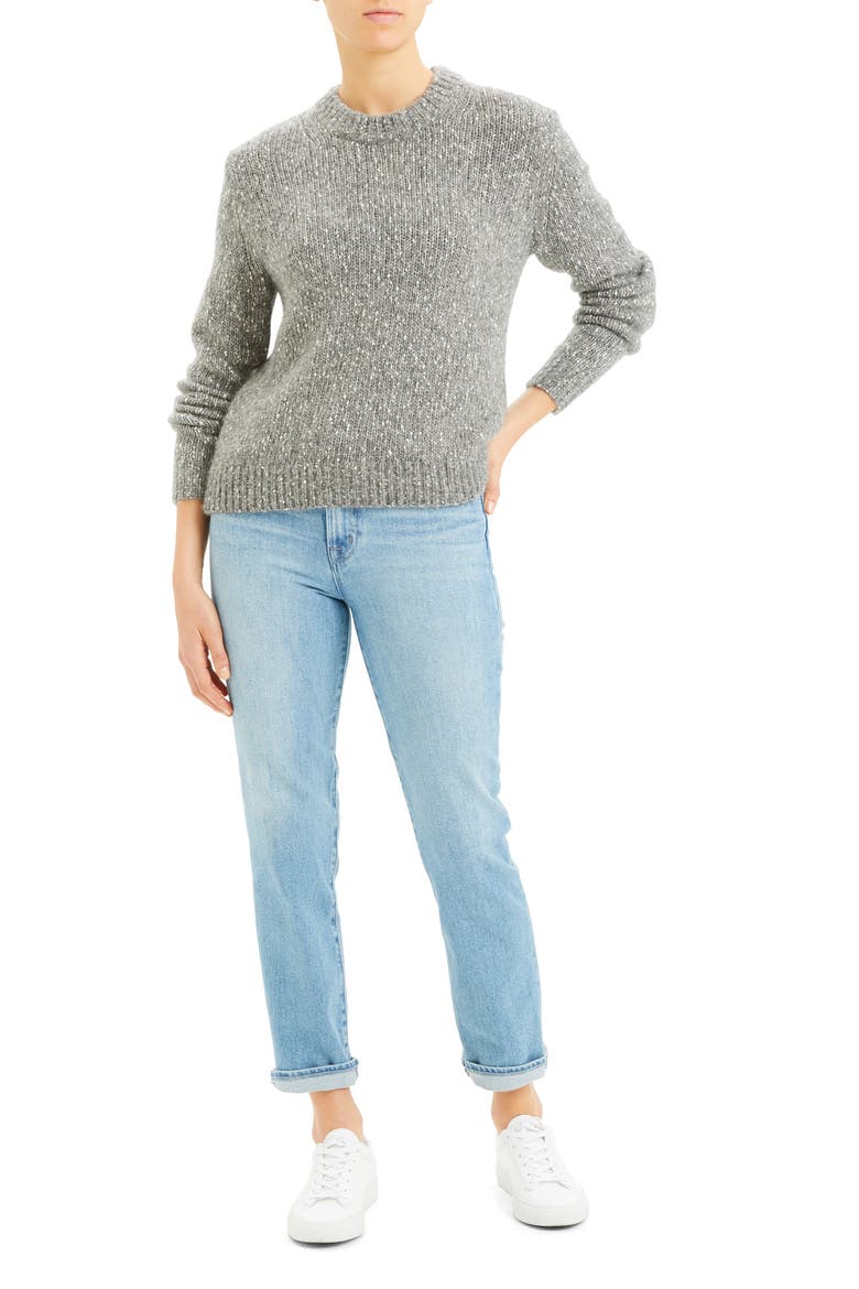 Speckled Tweed Cotton, Wool & Alpaca Sweater, Alternate, color, MEDIUM HEATHER GREY