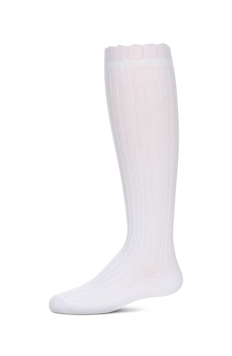 MeMoi Crochet Ruffle Design Knee High Socks, Main, color, White