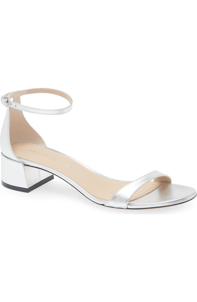 Stuart Weitzman Nudist Block Heel Sandal, Main, color, Silver