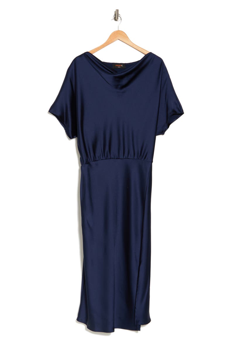 Satin Off the Shoulder Dress, Alternate, color, NAVY