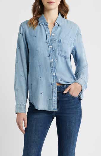 Ingrid Floral Embroidered Chambray Button-Up Shirt