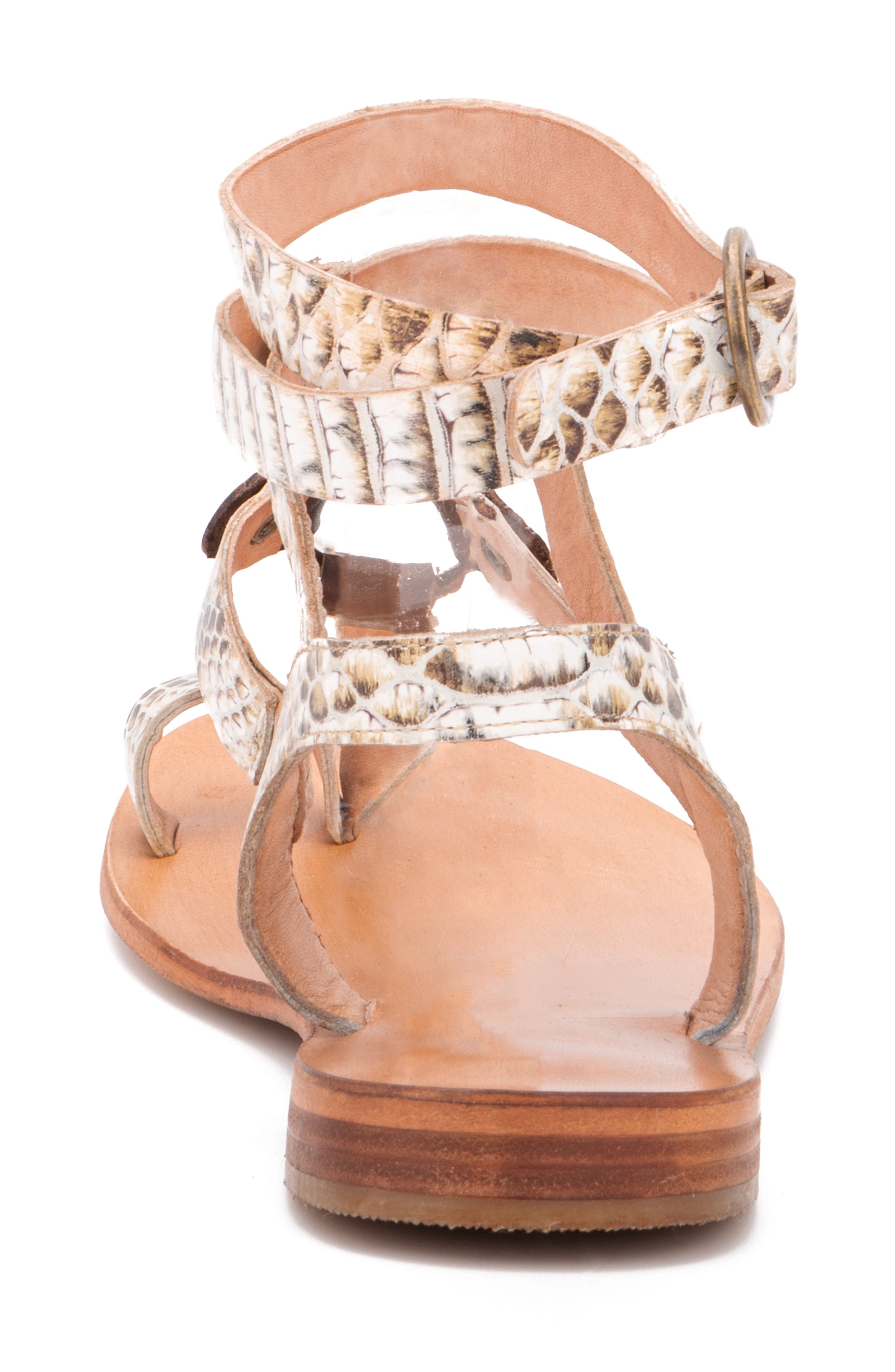 Vina Snake Embossed Leather Ankle Strap Flat Sandal