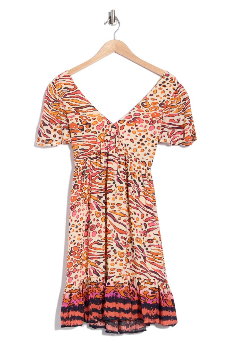 Short Sleeve Babydoll Minidress, Alternate, color, NATURAL/ FUCHSIA