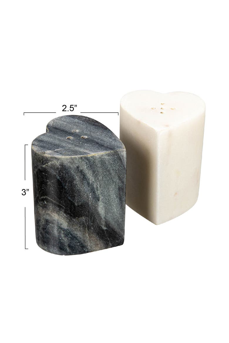 Heart-Shaped Marble Salt and Pepper Shakers, Set of 2, Grey and White, Alternate, color, Grey