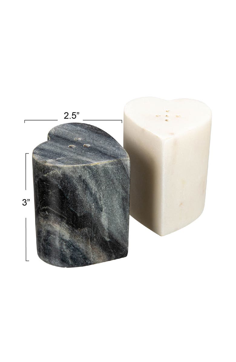 Storied Home Heart-Shaped Marble Salt and Pepper Shakers, Set of 2, Grey and White, Alternate, color,