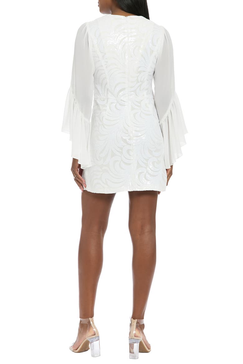 Sheer Long Sleeve Sequin Mindress, Alternate, color, WHITE/ SHINY WHITE