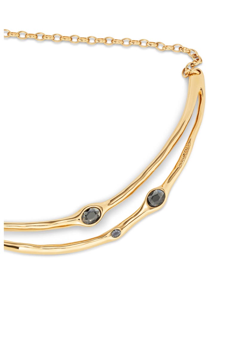 18K Gold-Plated Rigid Necklace with Black Faceted Crystals, Alternate, color, Gold
