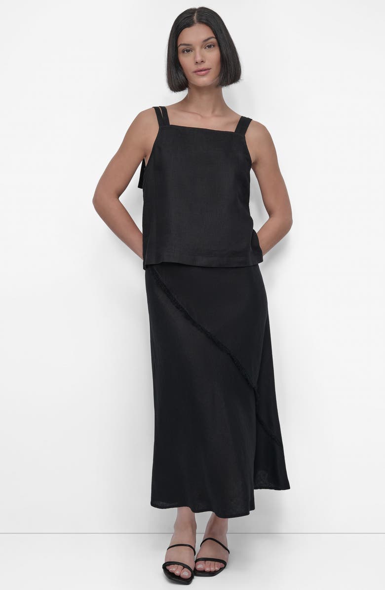 DKNY Tie Strap Linen Top, Alternate, color, Black