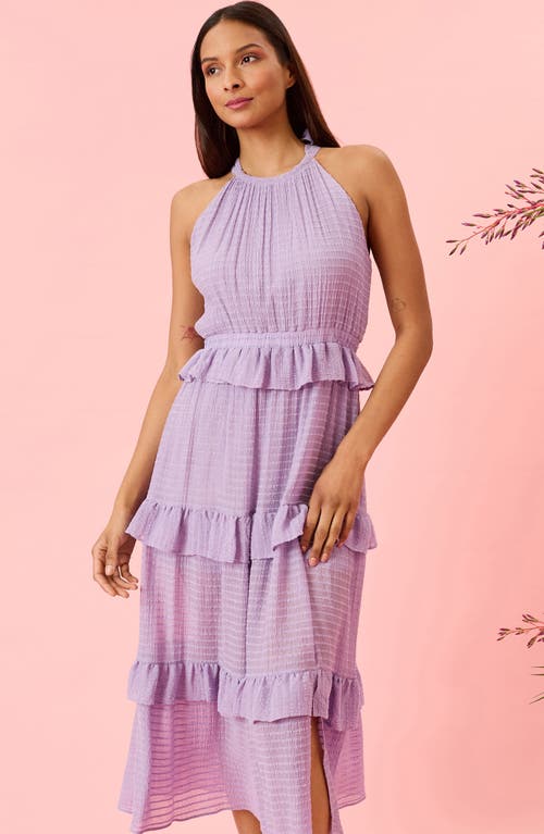 Donna Morgan For Maggy Halter Neck Ruffle Tiered Midi Dress
