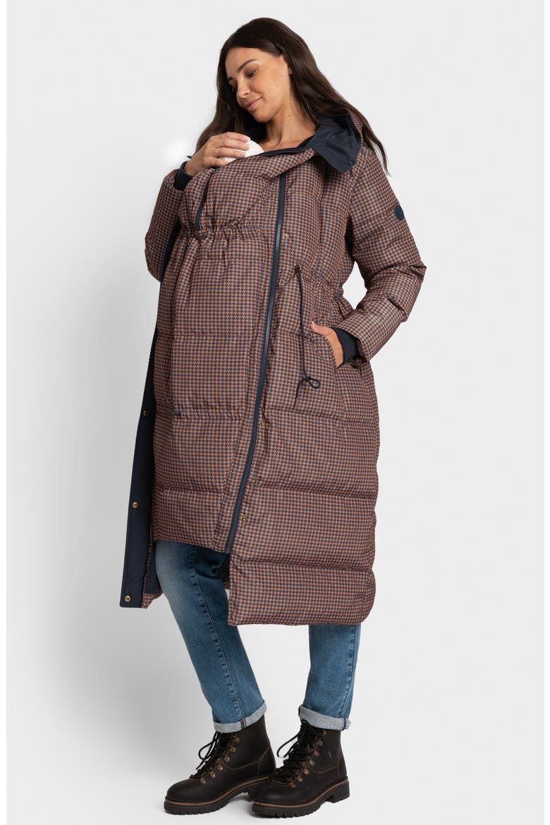 Houndstooth Water Resistant Quilted Maternity Coat, Alternate, color, OXFORD