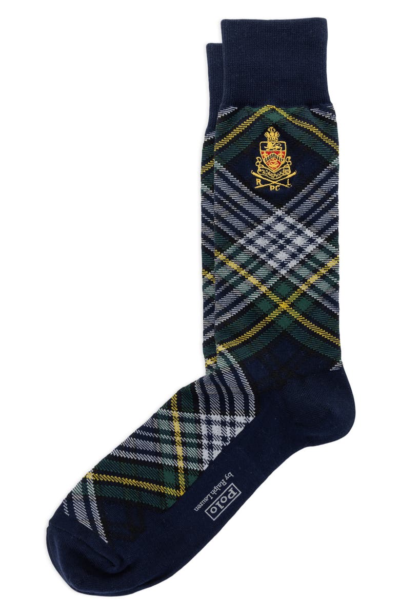 Polo Ralph Lauren Crest Gordon Tartan Dress Socks, Main, color, Navy