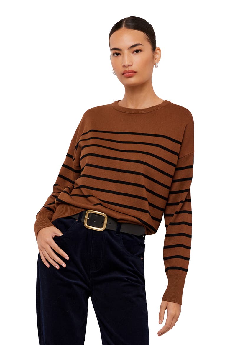 Stripe Crewneck Sweater, Alternate, color, MOCHA