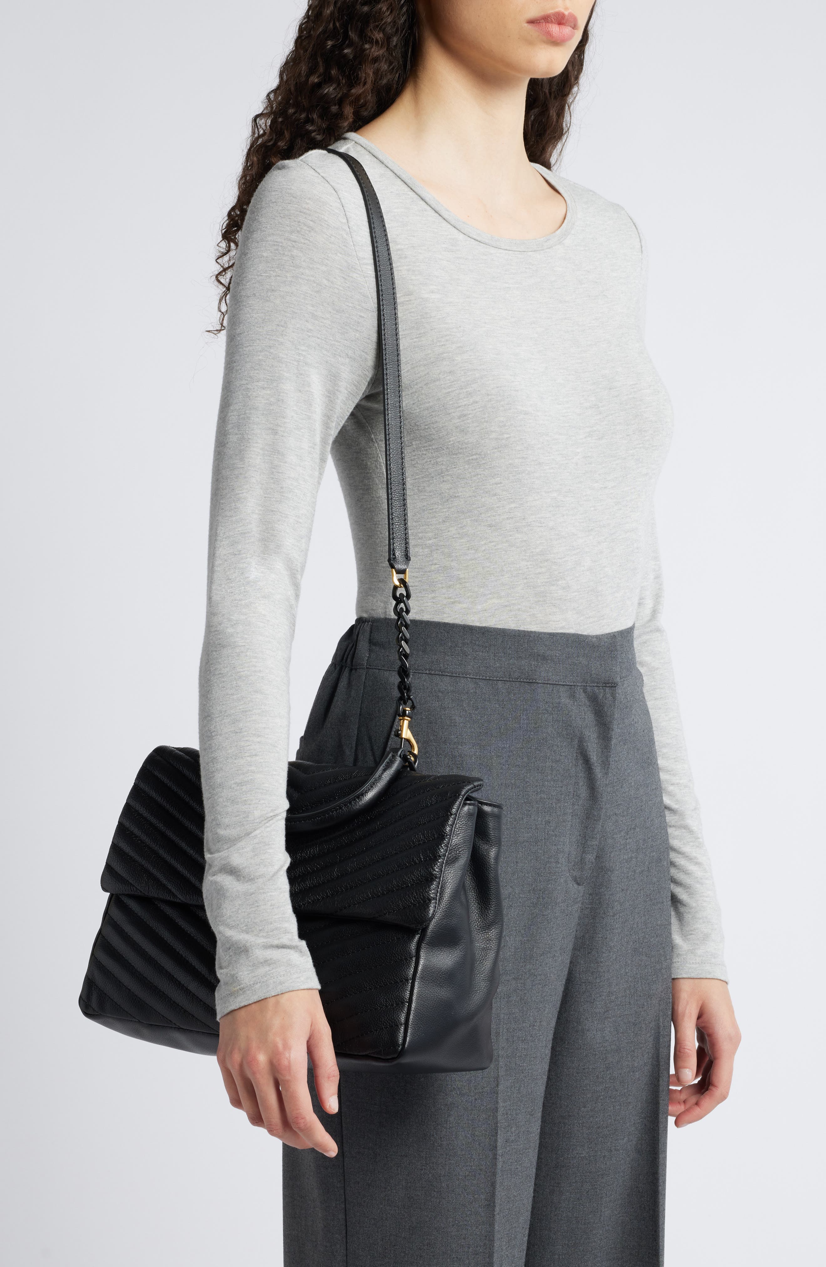 Rebecca Minkoff Large Edie Chevron Quilted Leather Top Handle Shoulder Bag, Alternate, color, 