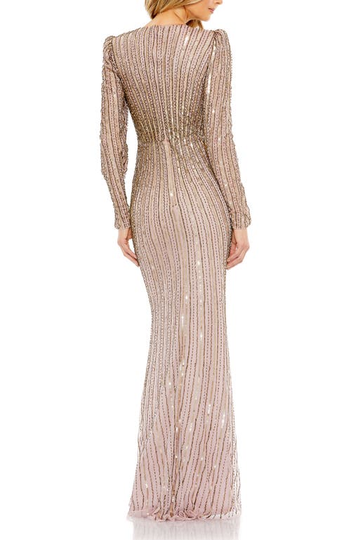 Mac Duggal Embellished Puff Sleeve Side Knot Gown In Mocha