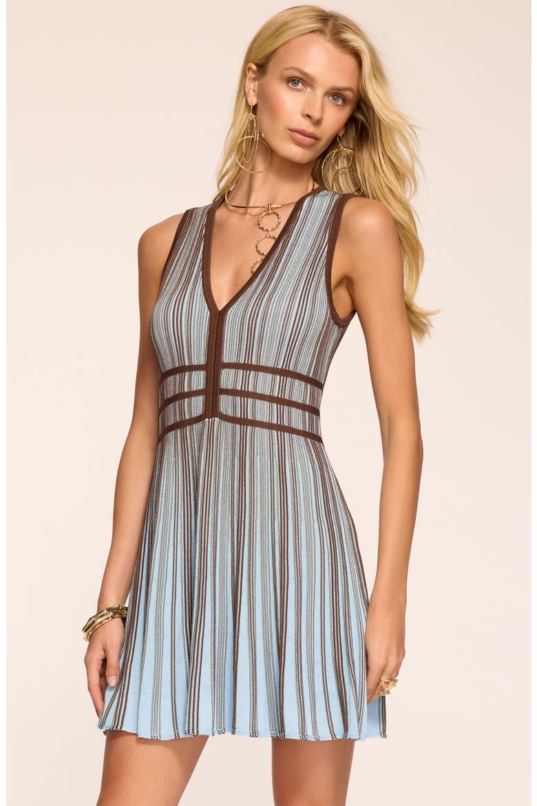Aria Stripe Plunge Neck Minidress, Alternate, color, SEPIA COMBO