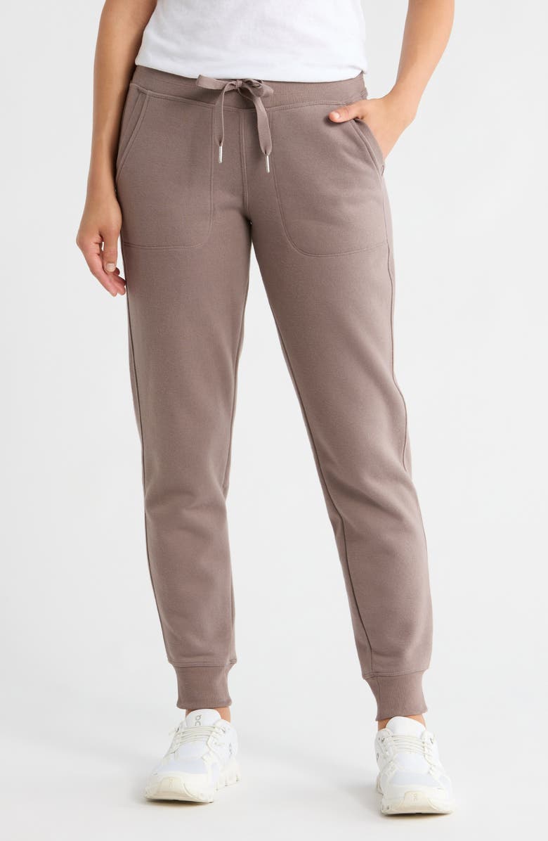Calvin Klein Rib Trim Fleece Joggers, Main, color, Fossil