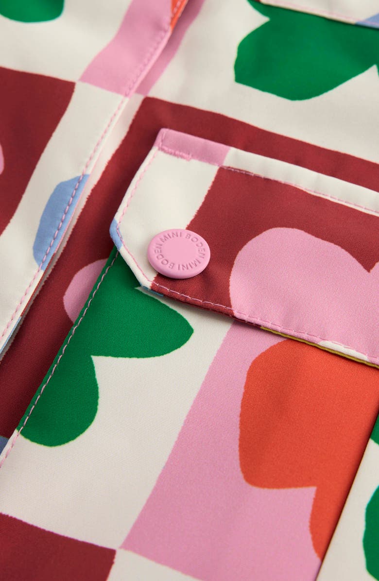 Mini Boden Kids' All Weather Faux Fur Trim Hooded Waterproof Coat, Alternate, color, Multi Flower Check