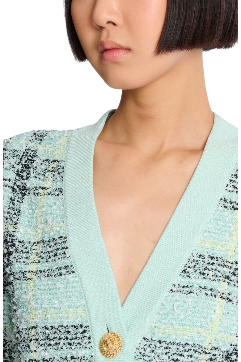 Loose glitter tweed cardigan, Alternate, color, green