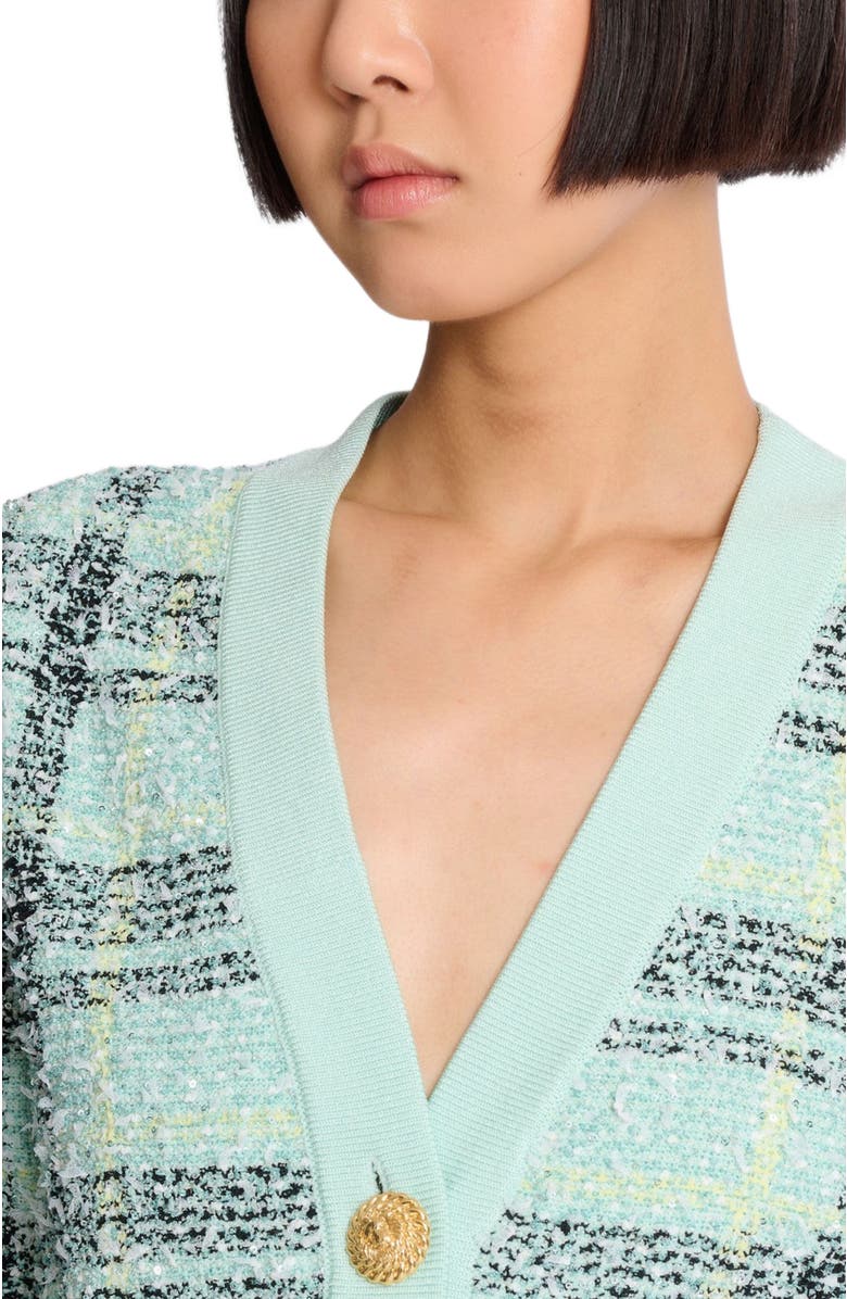 Balmain Loose glitter tweed cardigan, Alternate, color, Green