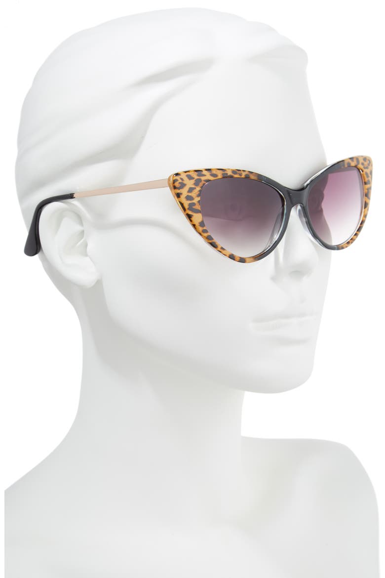 62mm Leopard Print Cat Eye Sunglasses, Alternate, color, LEOPARD/ BLACK
